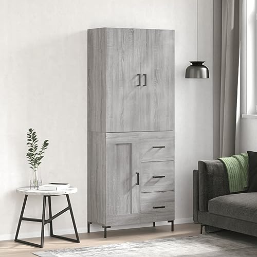 QJBSAVVA Highboard Grau Sonoma aus Holzwerkstoff & Metall mit viel Stauraum, modernes Design für Wohnzimmer, Flur & Schlafzimmer von QJBSAVVA