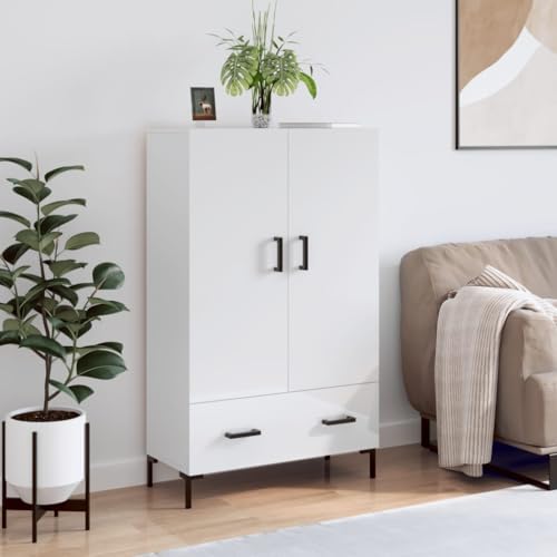 QJBSAVVA Highboard Hochglanz-Weiß 69,5x31x115 cm Modernes Design mit Metallbeinen & Viel Stauraum für Wohnzimmer, Küche oder Flur von QJBSAVVA