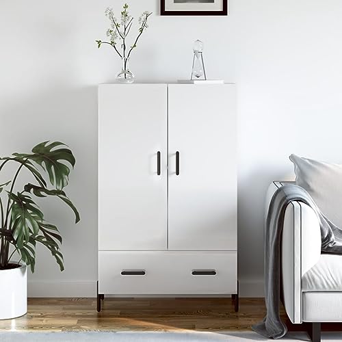QJBSAVVA Highboard Hochglanz-Weiß Moderner Schrank aus Holzwerkstoff mit Metallbeinen für Wohnzimmer, Küche & Flur von QJBSAVVA