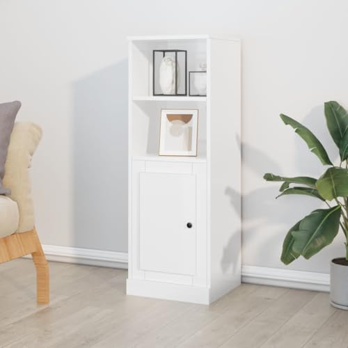 QJBSAVVA Highboard Hochglanz-Weiß Sideboard Schrank aus Holzwerkstoff mit zeitlosem Design für Wohnzimmer, Küche und Flur von QJBSAVVA