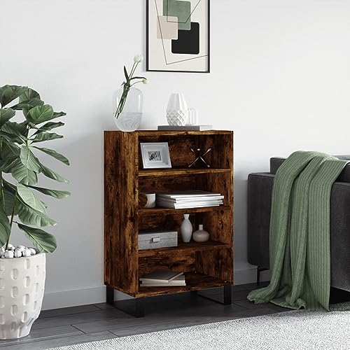 QJBSAVVA Highboard Räuchereiche 57x35x90 cm Holzwerkstoff Sideboard Wohnzimmer mit Metallfüßen, Stilvolles Schrank für Küche, Flur oder Esszimmer, Modernes Design mit Viel Stauraum von QJBSAVVA