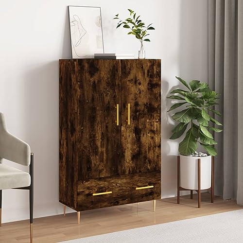 QJBSAVVA Highboard Räuchereiche 69,5x31x115 cm Holzwerkstoff mit Metallbeinen - Modernes Sideboard für Wohnzimmer, Küche & Flur von QJBSAVVA
