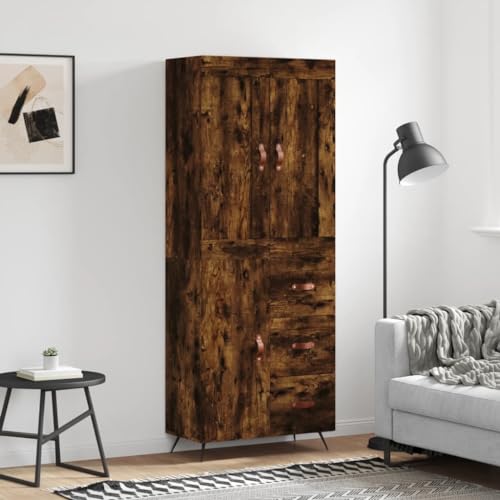 QJBSAVVA Highboard Räuchereiche 69,5x34x180 cm Holzwerkstoff Modernes Design mit Metallfüßen für Wohnzimmer & Flur von QJBSAVVA