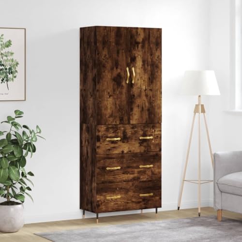 QJBSAVVA Highboard Räuchereiche 69,5x34x180 cm Holzwerkstoff & Metall - Modernes Design mit viel Stauraum für Wohnzimmer, Küche oder Flur von QJBSAVVA