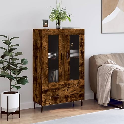 QJBSAVVA Highboard Räuchereiche Modernes Sideboard mit Metallbeinen & Glasfronten - Holzwerkstoff 69,5x31x115 cm für Wohnzimmer, Küche & Flur von QJBSAVVA