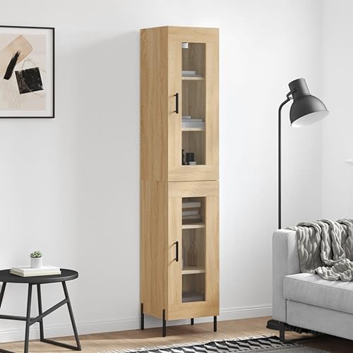 QJBSAVVA Highboard Schrank Sideboard Wohnzimmer Sonoma-Eiche Holzwerkstoff mit Eisenbeinen Modernes Design für Living Room, Flur und Schlafzimmer von QJBSAVVA