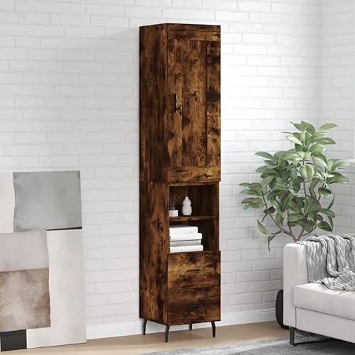 QJBSAVVA Highboard Schrank Sideboard Wohnzimmer aus Holzwerkstoff & Metall in Räuchereiche - Modernes Design mit Stauraum für Küche, Flur & Schlafzimmer von QJBSAVVA