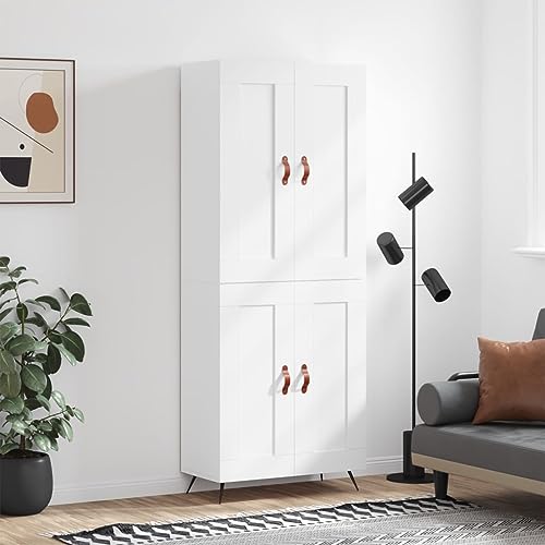QJBSAVVA Highboard Schrank Weiß aus Holzwerkstoff mit Eisenbeinen - Modernes Sideboard für Wohnzimmer, Küche & Flur von QJBSAVVA