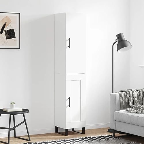QJBSAVVA Highboard Schrank Weiß aus Holzwerkstoff mit Metallfüßen - Modernes Sideboard für Wohnzimmer, Flur und Schlafzimmer von QJBSAVVA