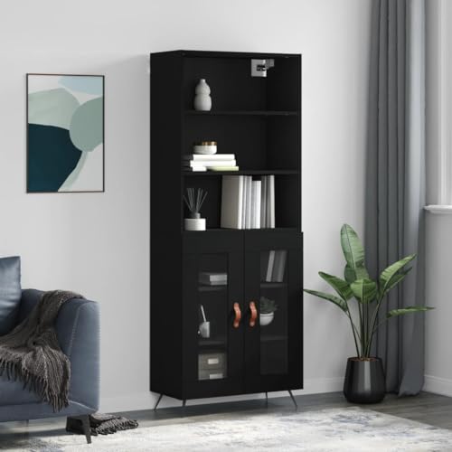 QJBSAVVA Highboard Schwarz 69,5x34x180 cm Holzwerkstoff Modernes Design mit viel Stauraum für Wohnzimmer und Flur von QJBSAVVA