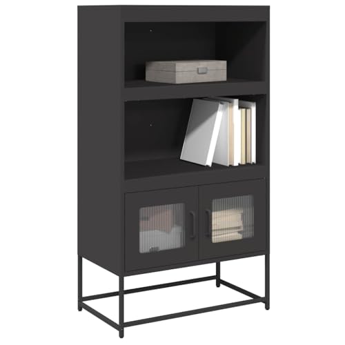 QJBSAVVA Highboard Sideboard Schrank aus kaltgewalztem Stahl Schwarz mit 2 Türen & 2 Einlegeböden - Modernes Design für Wohnzimmer, Küche und Flur von QJBSAVVA