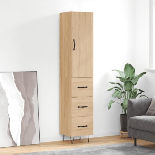 QJBSAVVA Highboard Sonoma-Eiche aus Holzwerkstoff mit Metallfüßen, stilvolles Sideboard für Wohnzimmer und Flur, modernes Design mit viel Stauraum von QJBSAVVA