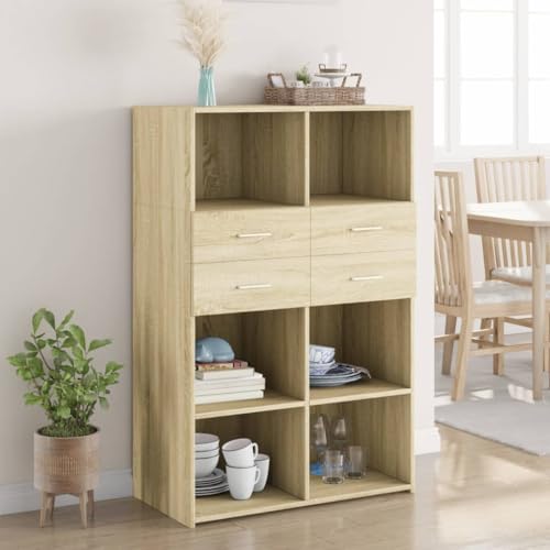 QJBSAVVA Highboard Sonoma-Eiche aus Holzwerkstoff mit reichlich Stauraum, modernem Design und Stabiler Bauweise für Wohnzimmer, Schlafzimmer oder Flur QJBSAVVA Highboard Sonoma-Eiche aus Holzwerkstoff mit reichlich Stauraum, modernem Design und Stabiler Bauweise für Wohnzimmer, Schlafzimmer oder Flur von QJBSAVVA