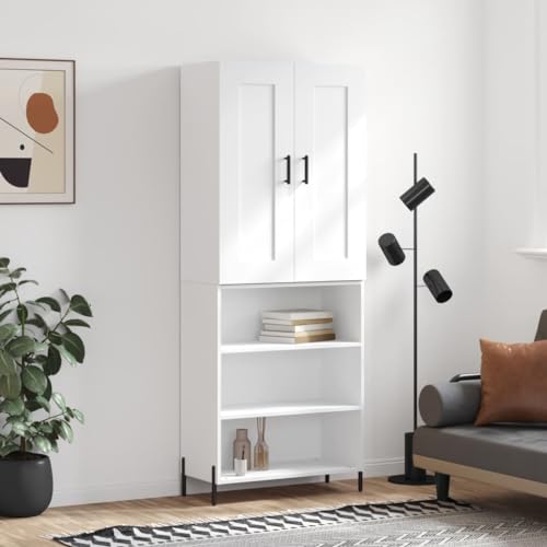 QJBSAVVA Highboard Weiß 180 cm aus Holzwerkstoff mit Metallfüßen - Modernes Sideboard für Wohnzimmer & Küche von QJBSAVVA