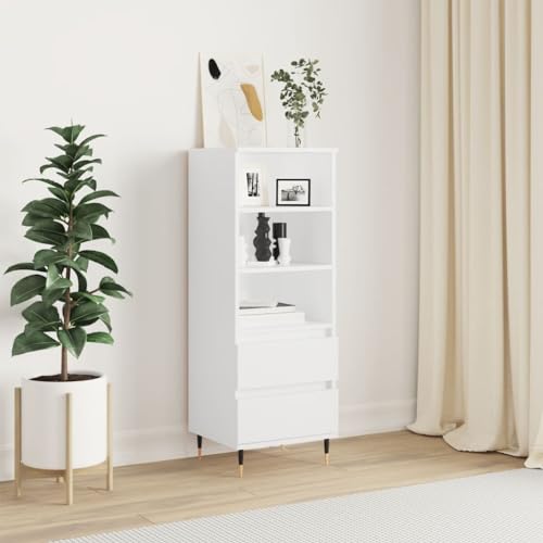 QJBSAVVA Highboard Weiß 40x36x110 cm Holzwerkstoff mit Metallfüßen - Modernes Sideboard für Wohnzimmer, Küche & Flur von QJBSAVVA