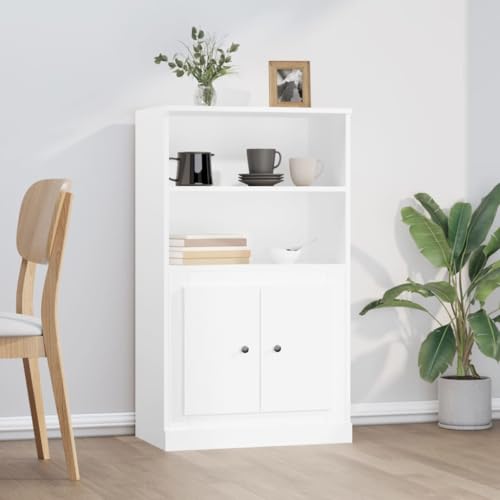 QJBSAVVA Highboard Weiß 60x35,5x103,5 cm Holzwerkstoff - Modernes Sideboard für Wohnzimmer & Küche mit viel Stauraum & stilvollem Design von QJBSAVVA