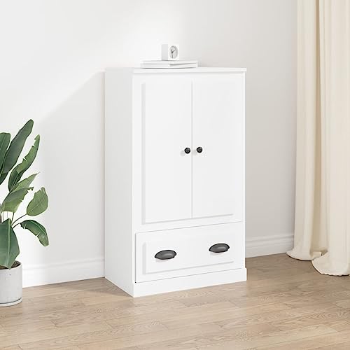 QJBSAVVA Highboard Weiß 60x35,5x103,5 cm Holzwerkstoff - Modernes Sideboard für Wohnzimmer & Küche mit viel Stauraum & zeitlosem Design von QJBSAVVA