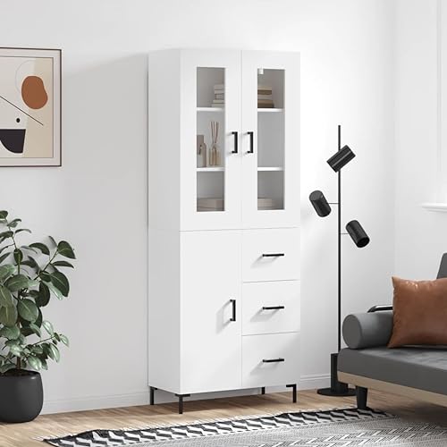 QJBSAVVA Highboard Weiß 69,5x34x180 cm Holzwerkstoff Modernes Design mit Metallfüßen für Wohnzimmer, Flur oder Schlafzimmer QJBSAVVA Highboard Weiß 69,5x34x180 cm Holzwerkstoff Modernes Design mit Metallfüßen für Wohnzimmer, Flur oder Schlafzimmer von QJBSAVVA