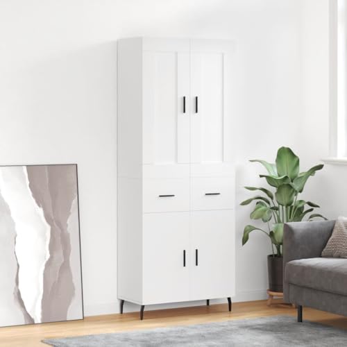 QJBSAVVA Highboard Weiß 69,5x34x180 cm Holzwerkstoff Modernes Design mit Metallfüßen für Wohnzimmer und Küche von QJBSAVVA