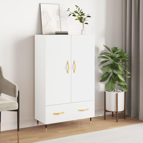 QJBSAVVA Highboard Weiß Modernes Design Holzwerkstoff mit Metallbeinen 69,5x31x115 cm Stauraum für Wohnzimmer Küche Flur von QJBSAVVA
