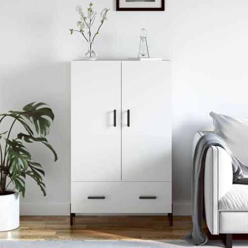 QJBSAVVA Highboard Weiß Modernes Sideboard aus Holzwerkstoff mit Metallbeinen 69,5x31x115 cm Stauraum für Wohnzimmer Küche Flur von QJBSAVVA