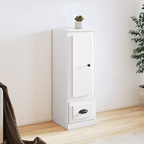 QJBSAVVA Highboard Weiß aus Holzwerkstoff 36x35,5x103,5 cm - Modernes Sideboard für Wohnzimmer, Küche & Flur mit viel Stauraum & Stabiler Wandhalterung von QJBSAVVA