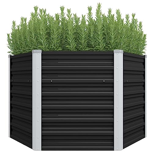 QJBSAVVA Hochbeet aus verzinktem Stahl Anthrazit 129 x 129 x 77 cm Sechseckiges Pflanzgefäß mit offenem Boden Robustes Metall für Garten Balkon und Terrasse von QJBSAVVA