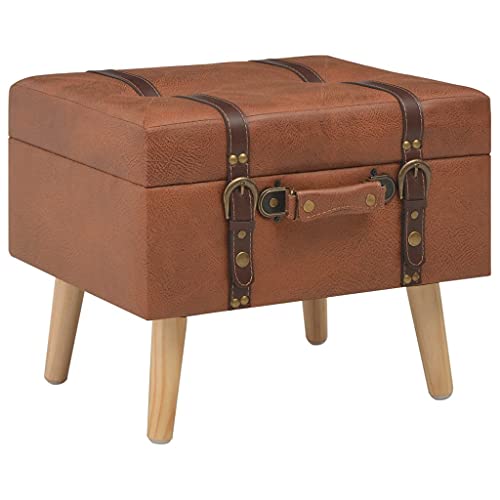 QJBSAVVA Hocker mit Stauraum 40 cm in Hellbraun aus Kunstleder Massivholzbeine Komfortabel & Vielseitig für Flur Esszimmer und Schlafzimmer von QJBSAVVA