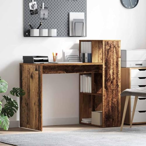 QJBSAVVA Industrieller Schreibtisch Braun aus Holzwerkstoff mit 3 Regalen Stylisches Design für Büro Homeoffice oder Jugendzimmer Robust & Praktisch 100 kg Belastbarkeit von QJBSAVVA