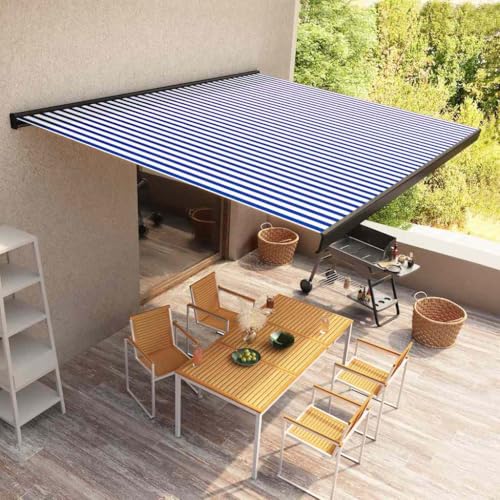 QJBSAVVA Kassettenmarkise mit Motor 400x300 cm Blau Weiß UV-beständige Markise für Terrasse Balkon und Garten mit Aluminiumrahmen und Polyesterstoff QJBSAVVA Kassettenmarkise mit Motor 400x300 cm Blau Weiß UV-beständige Markise für Terrasse Balkon und Garten mit Aluminiumrahmen und Polyesterstoff von QJBSAVVA