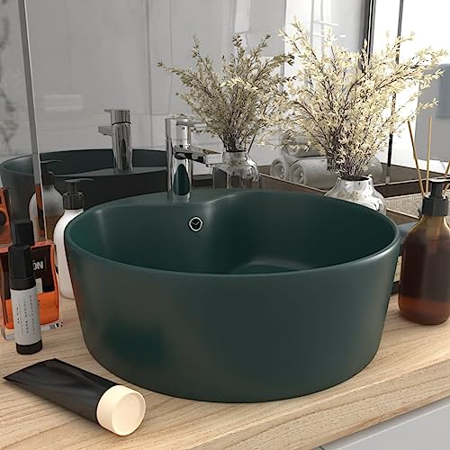 QJBSAVVA Keramik Waschbecken Matt Dunkelgrün 36 cm Rundbecken mit Überlauf und Hahnloch für Badezimmer Küche und Gäste WC QJBSAVVA Keramik Waschbecken Matt Dunkelgrün 36 cm Rundbecken mit Überlauf und Hahnloch für Badezimmer Küche und Gäste WC von QJBSAVVA