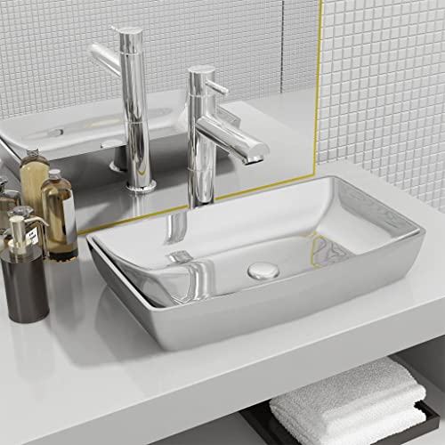 QJBSAVVA Keramik Waschbecken Quadratisch 71 x 38 x 13,5 cm Silber Modernes Design Hochglanz Finish Einfache Reinigung für Badezimmer Waschraum und Schminkraum QJBSAVVA Keramik Waschbecken Quadratisch 71 x 38 x 13,5 cm Silber Modernes Design Hochglanz Finish Einfache Reinigung für Badezimmer Waschraum und Schminkraum von QJBSAVVA