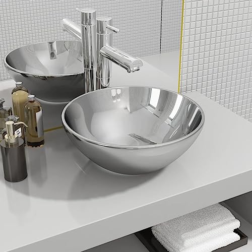 QJBSAVVA Keramik Waschbecken Silber Rundes Aufsatzwaschbecken 32,5 cm x 14 cm Modernes Design für Badezimmer Waschraum und Schminkraum QJBSAVVA Keramik Waschbecken Silber Rundes Aufsatzwaschbecken 32,5 cm x 14 cm Modernes Design für Badezimmer Waschraum und Schminkraum von QJBSAVVA