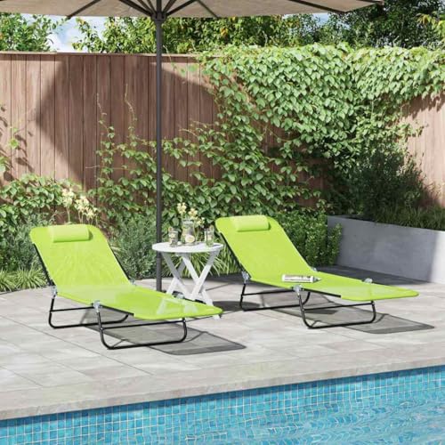 QJBSAVVA Klappbare Sonnenliege 2 Stück Grün Textilene Faltbare Liegestühle mit Kopfstütze für Garten Terrasse Pool und Strand 55 x 182 x 85 cm Robust & Leicht von QJBSAVVA