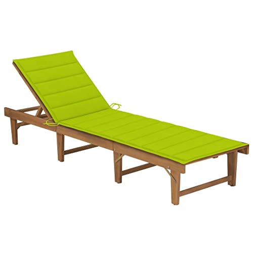 QJBSAVVA Klappbare Sonnenliege aus Massivholz Akazie mit Verstellbarer Rückenlehne und Hellgrüner Auflage 200 x 61 cm Bequem & Wetterfest für Garten Balkon und Strand von QJBSAVVA