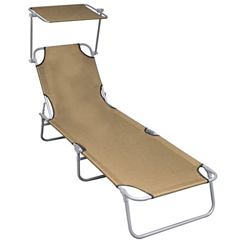 QJBSAVVA Klappbare Sonnenliege mit Verstellbarem Sonnendach 188.5 x 57.5 x 27 cm Taupe Aluminium Rahmen 600D Polyester Max. 120 kg Tragfähigkeit für Garten Pool Strand und Camping von QJBSAVVA