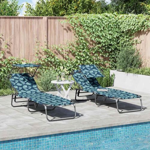 QJBSAVVA Klappbare Sonnenliegen 2 Stück mit Blattmuster 600D Oxford Stoff Faltbare Strandliege für Garten Terrasse und Strand Robustes Design mit Verstellbaren Armlehnen QJBSAVVA Klappbare Sonnenliegen 2 Stück mit Blattmuster 600D Oxford Stoff Faltbare Strandliege für Garten Terrasse und Strand Robustes Design mit Verstellbaren Armlehnen von QJBSAVVA
