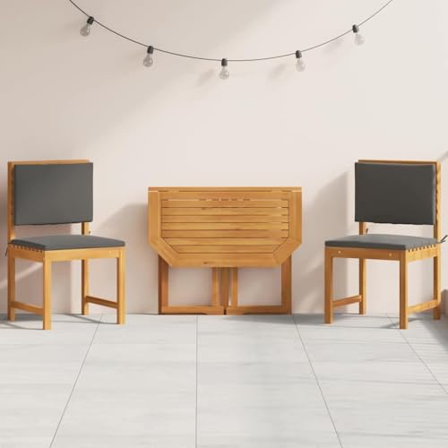 QJBSAVVA Klappbarer Esstisch aus Massivholz Akazie 90 x 50 x 75 cm Rustikales Outdoor Esstisch Set mit 2 Stühlen für Balkon Terrasse und Garten von QJBSAVVA