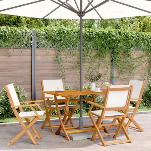 QJBSAVVA Klappbarer Gartenstuhl aus Massivholz Akazie Cremeweiß mit Polyester Stoff Bequem und Robust für Garten Balkon und Camping Maximal 110 kg Tragfähigkeit von QJBSAVVA