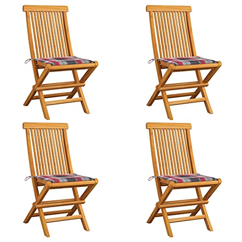 QJBSAVVA Klappbarer Gartenstuhl aus Massivholz Teak mit Rotem Karomuster Kissen 47 x 60 x 89 cm Leicht & Wetterfest für Balkon Garten und Camping QJBSAVVA Klappbarer Gartenstuhl aus Massivholz Teak mit Rotem Karomuster Kissen 47 x 60 x 89 cm Leicht & Wetterfest für Balkon Garten und Camping von QJBSAVVA