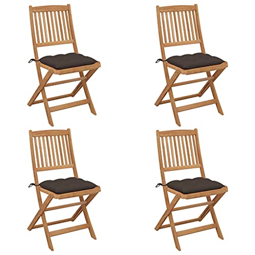 QJBSAVVA Klappstühle aus massivem Akazienholz mit Sitzpolstern 4er Set Robust & Faltbar für Garten Terrasse Balkon und Camping Bequem & Langlebig Taupe von QJBSAVVA