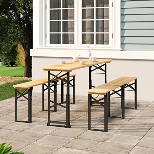 QJBSAVVA Klapptisch aus Massivholz Tanne 170x50x75/105 cm Höhenverstellbarer Biertisch mit Metallgestell Dunkelgrün Robust & Praktisch für Gartenparty Camping Balkon von QJBSAVVA