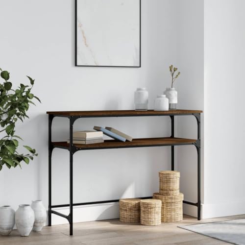QJBSAVVA Konsolentisch Braun Eichen Optik 100 x 35,5 x 75 cm Stilvoller Beistelltisch mit Metallrahmen und verstellbaren Beinen für Flur Wohnzimmer oder Eingangsbereich QJBSAVVA Konsolentisch Braun Eichen Optik 100 x 35,5 x 75 cm Stilvoller Beistelltisch mit Metallrahmen und verstellbaren Beinen für Flur Wohnzimmer oder Eingangsbereich von QJBSAVVA
