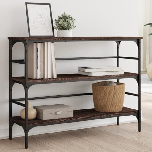 QJBSAVVA Konsolentisch Braun Eichen Optik 100x32x75 cm Holzwerkstoff mit Metallrahmen Stilvoller Beistelltisch für Flur Wohnzimmer Eingangsbereich von QJBSAVVA