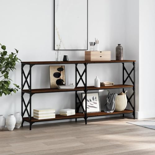 QJBSAVVA Konsolentisch Braun Eichen Optik 156x28x80 5 cm Stilvoller Beistelltisch aus Holzwerkstoff mit Stahlrahmen für Wohnzimmer Flur oder Eingangsbereich von QJBSAVVA