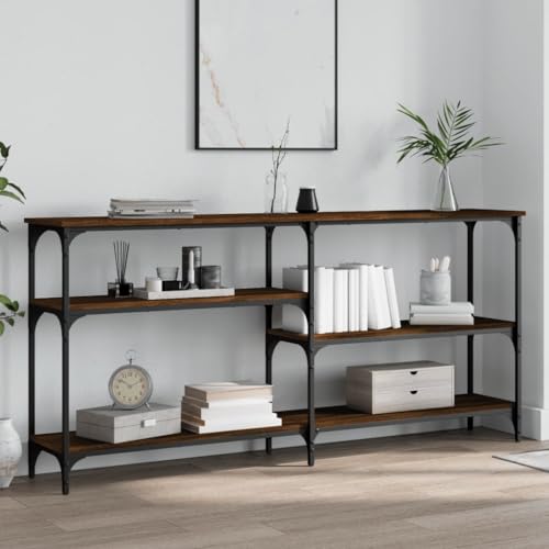 QJBSAVVA Konsolentisch Braun Eichen Optik 160x29x75 cm Holzwerkstoff Metall Moderner Beistelltisch mit Stauraum für Flur Wohnzimmer oder Eingangsbereich von QJBSAVVA