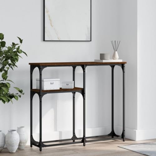 QJBSAVVA Konsolentisch Braun Eichen Optik 90 x 22 5 x 75 cm Holzwerkstoff Metall Moderner Beistelltisch mit Stauraum für Flur Wohnzimmer oder Eingangsbereich QJBSAVVA Konsolentisch Braun Eichen Optik 90 x 22 5 x 75 cm Holzwerkstoff Metall Moderner Beistelltisch mit Stauraum für Flur Wohnzimmer oder Eingangsbereich von QJBSAVVA