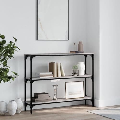 QJBSAVVA Konsolentisch Grau Sonoma 100x22,5x75 cm Holzwerkstoff mit Metallrahmen Stilvoller Beistelltisch für Flur Wohnzimmer und Eingangsbereich von QJBSAVVA