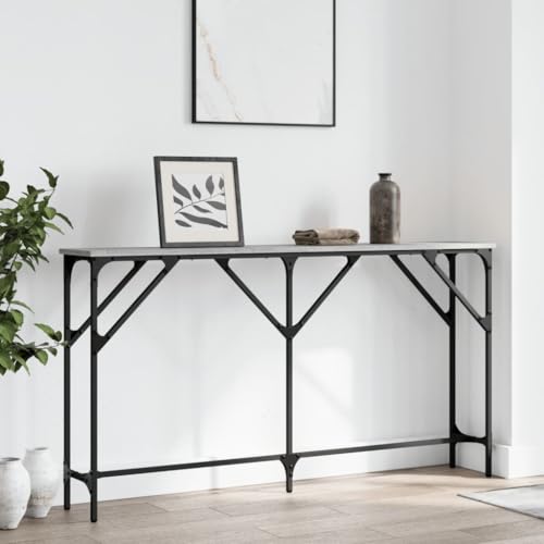 QJBSAVVA Konsolentisch Grau Sonoma 140x23x75 cm aus Holzwerkstoff und Metall Stilvoller Beistelltisch mit verstellbaren Beinen für Flur Wohnzimmer oder Eingangsbereich QJBSAVVA Konsolentisch Grau Sonoma 140x23x75 cm aus Holzwerkstoff und Metall Stilvoller Beistelltisch mit verstellbaren Beinen für Flur Wohnzimmer oder Eingangsbereich von QJBSAVVA