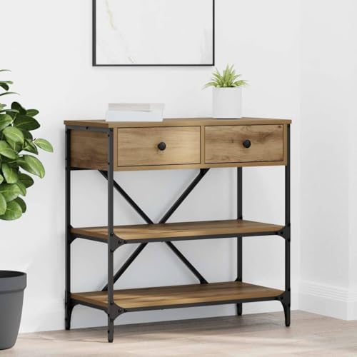 QJBSAVVA Konsolentisch Massivholz Eiche 75x34,5x75 cm Stilvoller Beistelltisch mit 2 Schubladen und Regalen Praktischer Stauraum für Wohnzimmer und Flur QJBSAVVA Konsolentisch Massivholz Eiche 75x34,5x75 cm Stilvoller Beistelltisch mit 2 Schubladen und Regalen Praktischer Stauraum für Wohnzimmer und Flur von QJBSAVVA